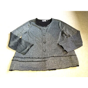 Womens Sweater-HABITAT-black/silver metallic cotton blend BOHO cardigan ls-S